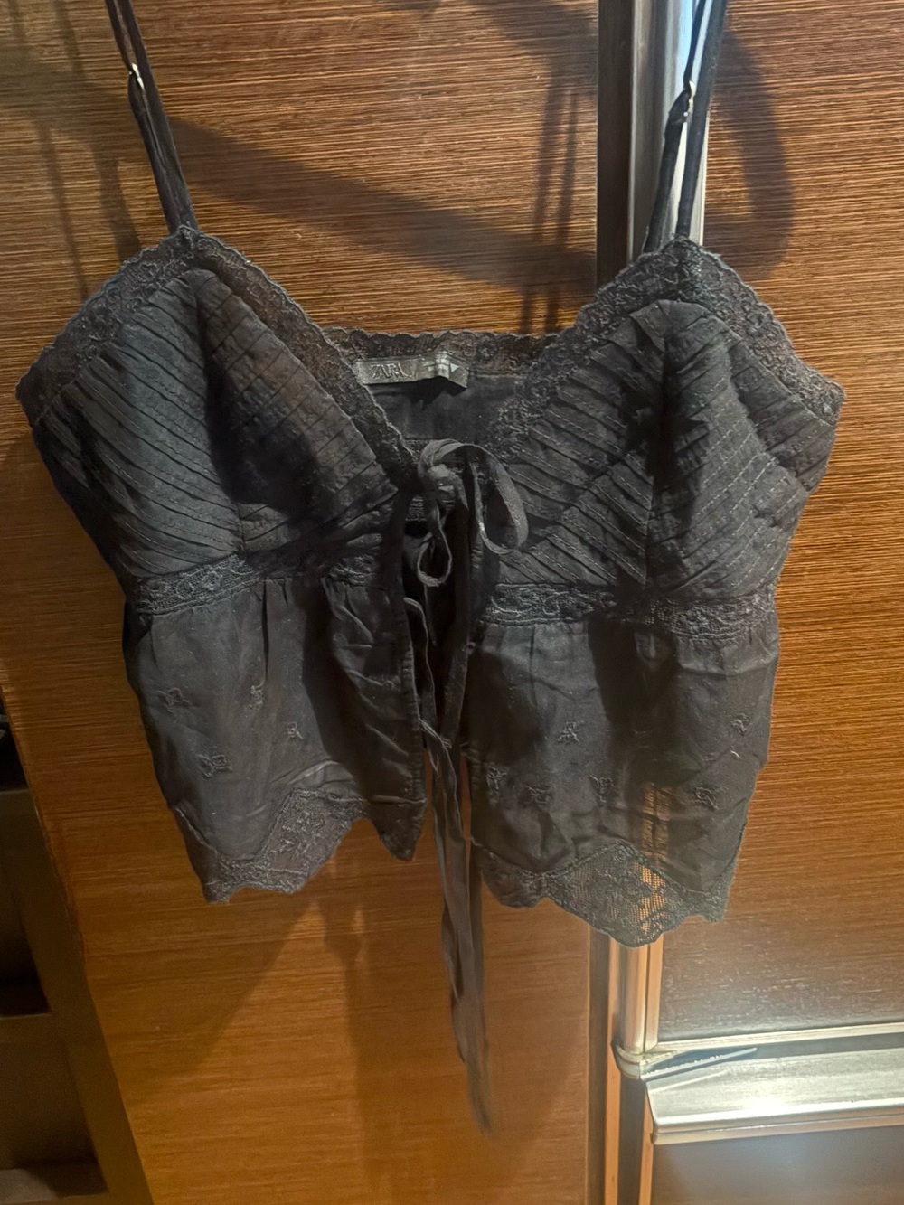 Zara Black Lace Trim Spaghetti Strap Cami Top